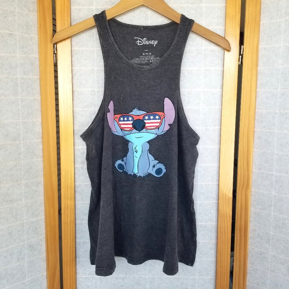 Patriotic Disney Lilo & Stitch Tank Top Relaxed Fit Dark Gray Size Medium Flag